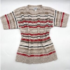 Alberoy Vintage Crewneck‎ Short Sleeve Fall Sweater Knit Top Linen Cotton Silk M